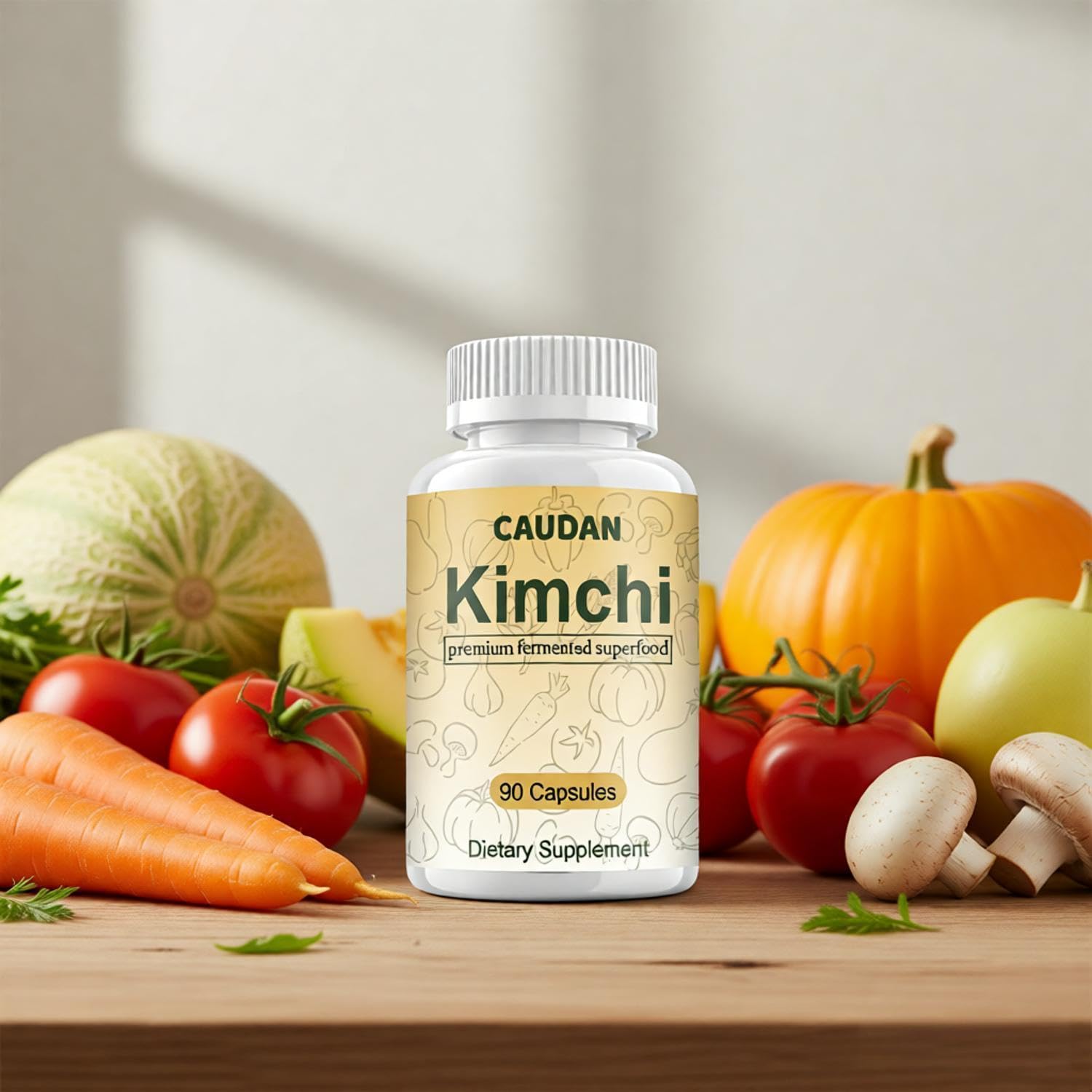CAUDAN Kimchi Capsules, Kimchi Supplement, Probiotics & Enzymes Supports Gut & Digestive Health, Taste Well, Fermented Superfood for Antioxidant Support, 90 Vegan Capsules CAUDAN uk supplements