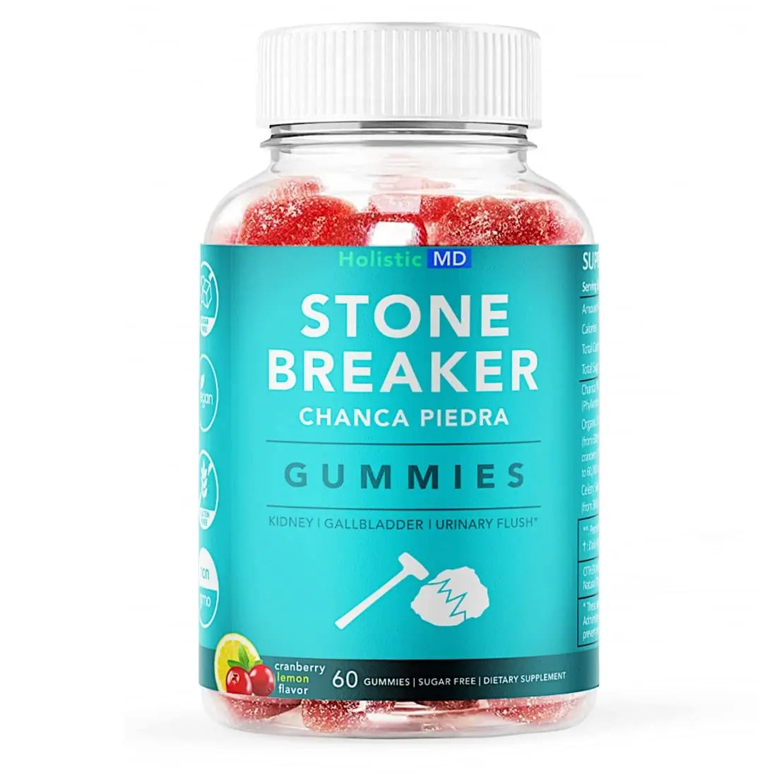 Holistic MD Stone Breaker Chanca Piedra 1,500mg Gummies Kidney Stones Cleanse Gallbladder Formula | Plus Cranberry Extract Might Help Urinary Tract Flush Impurities | Fast Absorption Sugar Free 60ct Holistic MD uk supplements