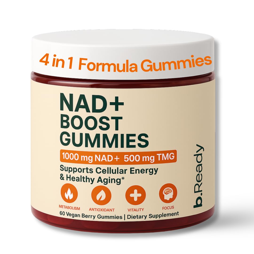 b.Ready NAD+ Gummies, Premium 1000 mg NAD Supplement with 500 mg TMG, Grape Seed & Black Pepper Extract – NAD+ for Healthy Aging, Cellular Energy & Antioxidant Support, Vegan, Sugar-Free, 60 Count b.Ready uk supplements