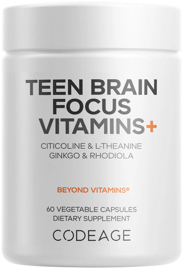 Codeage Teen Brain Focus Vitamins+ Citicoline Cognizin, L-Theanine, Ginkgo, Rhodiola, Lavender, Magnesium, Vitamin B6, B12, Folate Codeage uk supplements