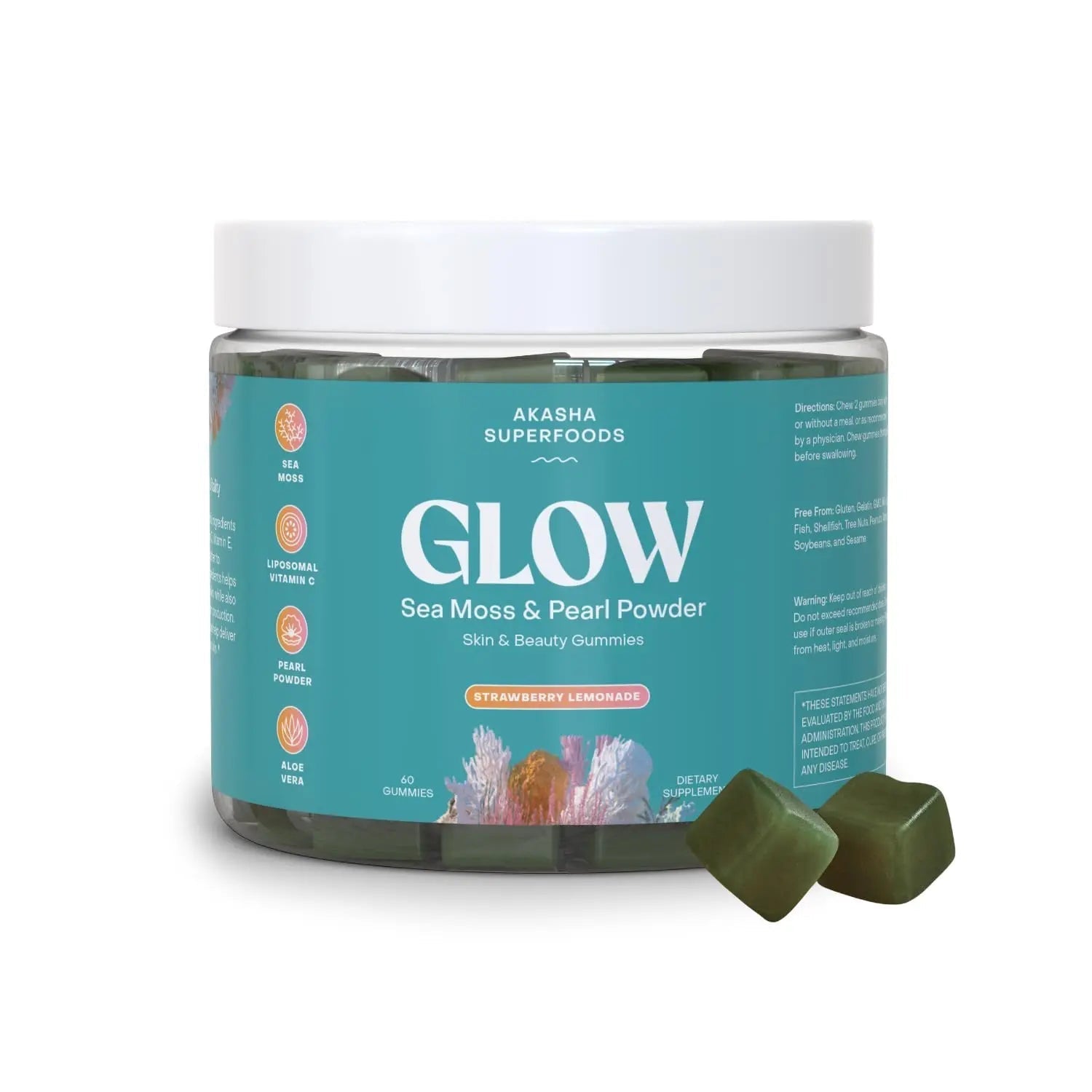 Akasha Superfoods Sea Moss Glow Gummies, Hair, Skin & Nails Vitamins with Seamoss, Pearl Powder, Vitamin E, Aloe Vera, Liposomal Vitamin C Akasha Superfoods uk supplements