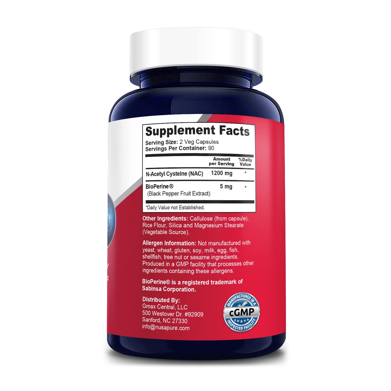 NusaPure N-Acetyl Cysteine (NAC) 1200mg 180 Veggie Caps (Vegetarian, Non-GMO, Gluten Free) Bioperine NusaPure uk supplements