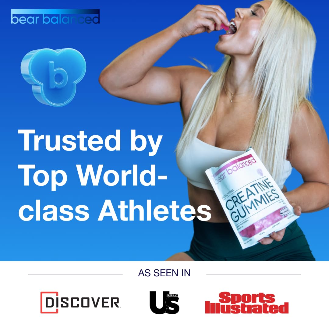 Bear Balanced Creatine Gummies for Men & Women - Creapure® Creatine Monohydrate, L-Theanine, L-Tyrosine & B12 for Muscle Growth, Strength, Focus, Energy & Health Bear Balanced uk supplements
