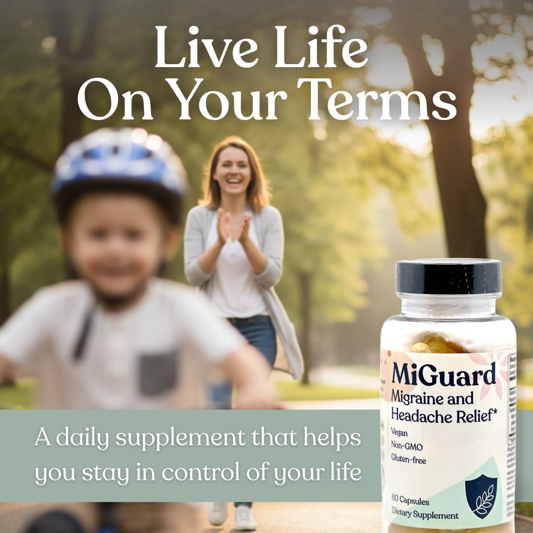 Headache and Migraine Relief Supplements - Drug Free Migraine Prevention Supplement - Natural Supplements for Migraine Headaches - Helps Reduce Frequency & Severity (60 Capsules) MIGUARD uk supplements
