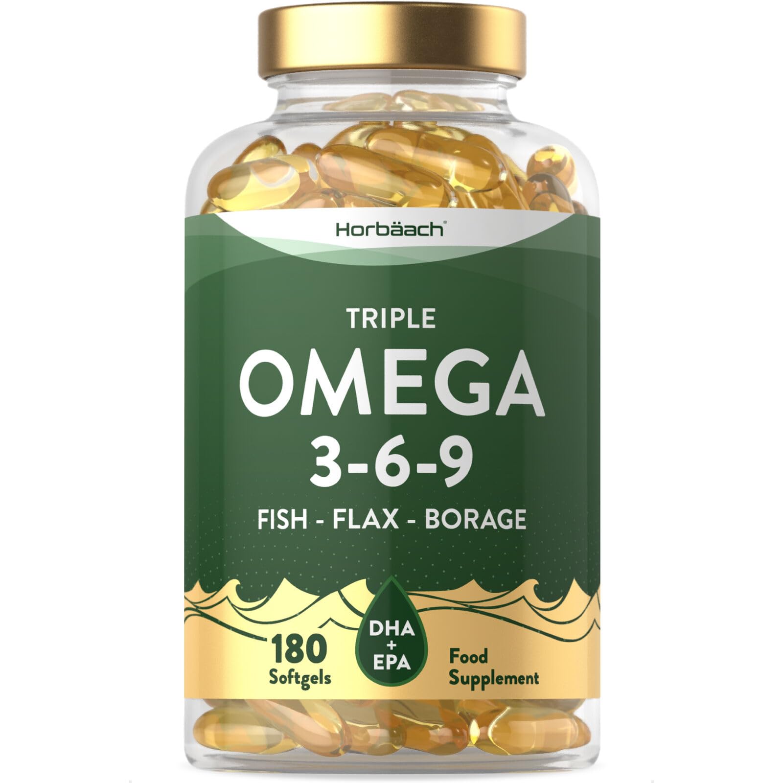 Triple Omega 3 6 9 Capsules | 180 Count | High Strength Supplement with DHA Horbäach uk supplements