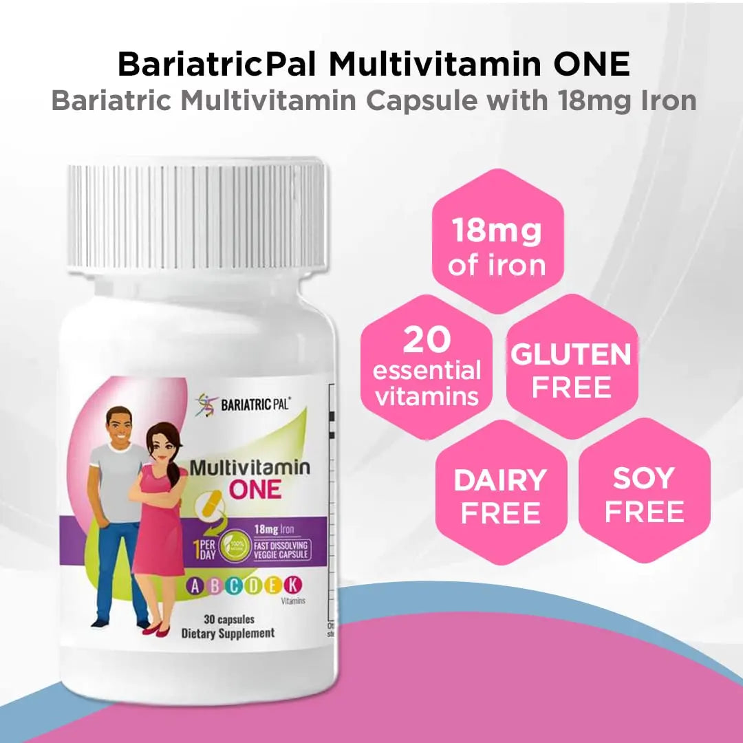 BariatricPal 30-Day Bariatric Vitamin Bundle Multivitamin ONE 1 per Day! Capsule with 18mg Iron Easy Swallow Calcium Citrate (600mg) BariatricPal uk supplements