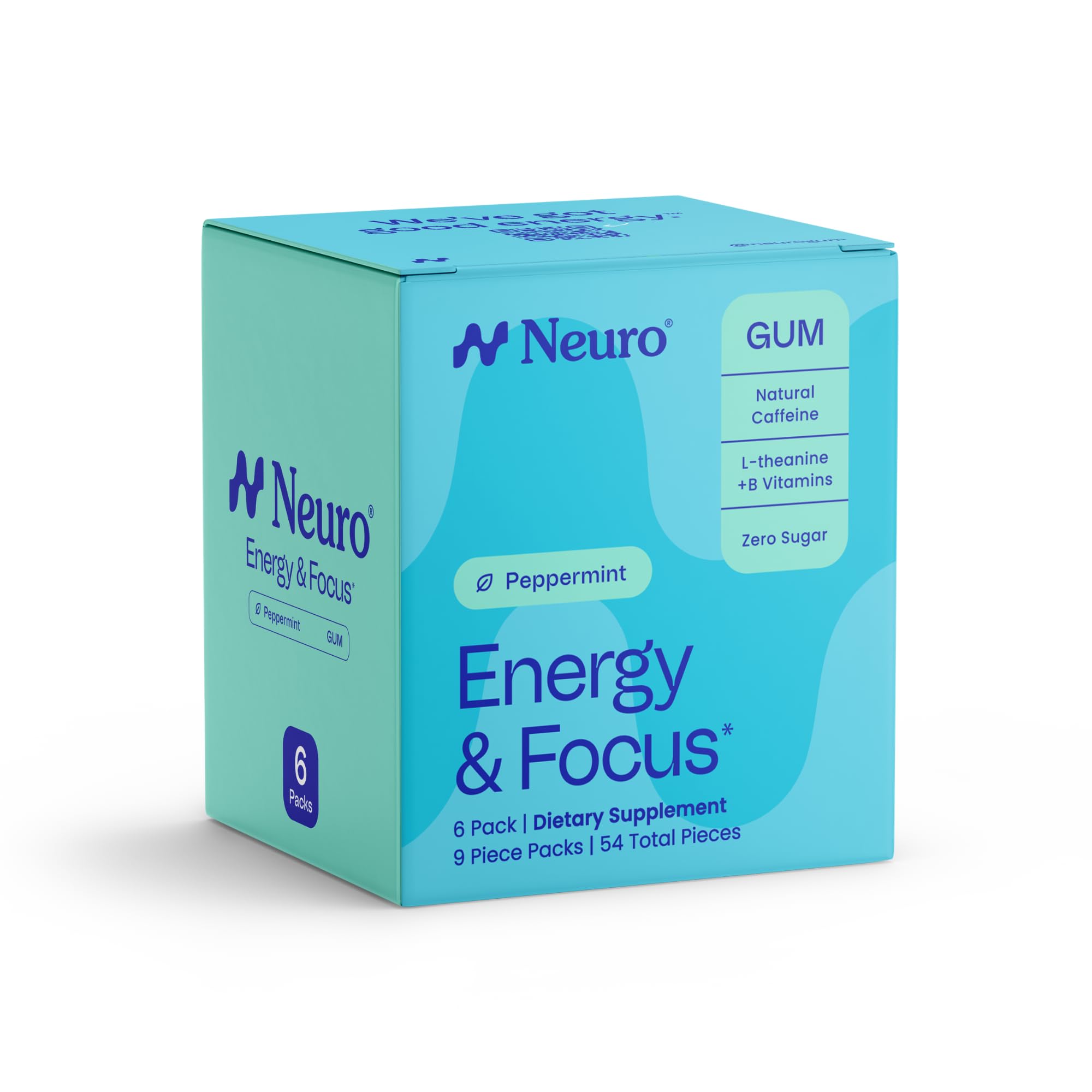 Neuro Energy & Focus Gum - 40mg Natural Caffeine Gum & Nootropic Energy Supplement with L-Theanine & B Vitamins - Sugar Free, Vegan - Peppermint, 54ct Neuro uk supplements