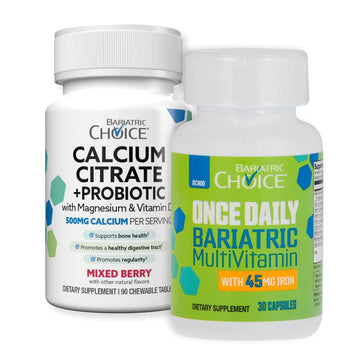 Bariatric Choice Multivitamin & Calcium Bundle (1-Month Supply) | 45mg Iron Multivitamin + 500mg Calcium Citrate with D3 & Probiotics | Bariatric Choice uk supplements