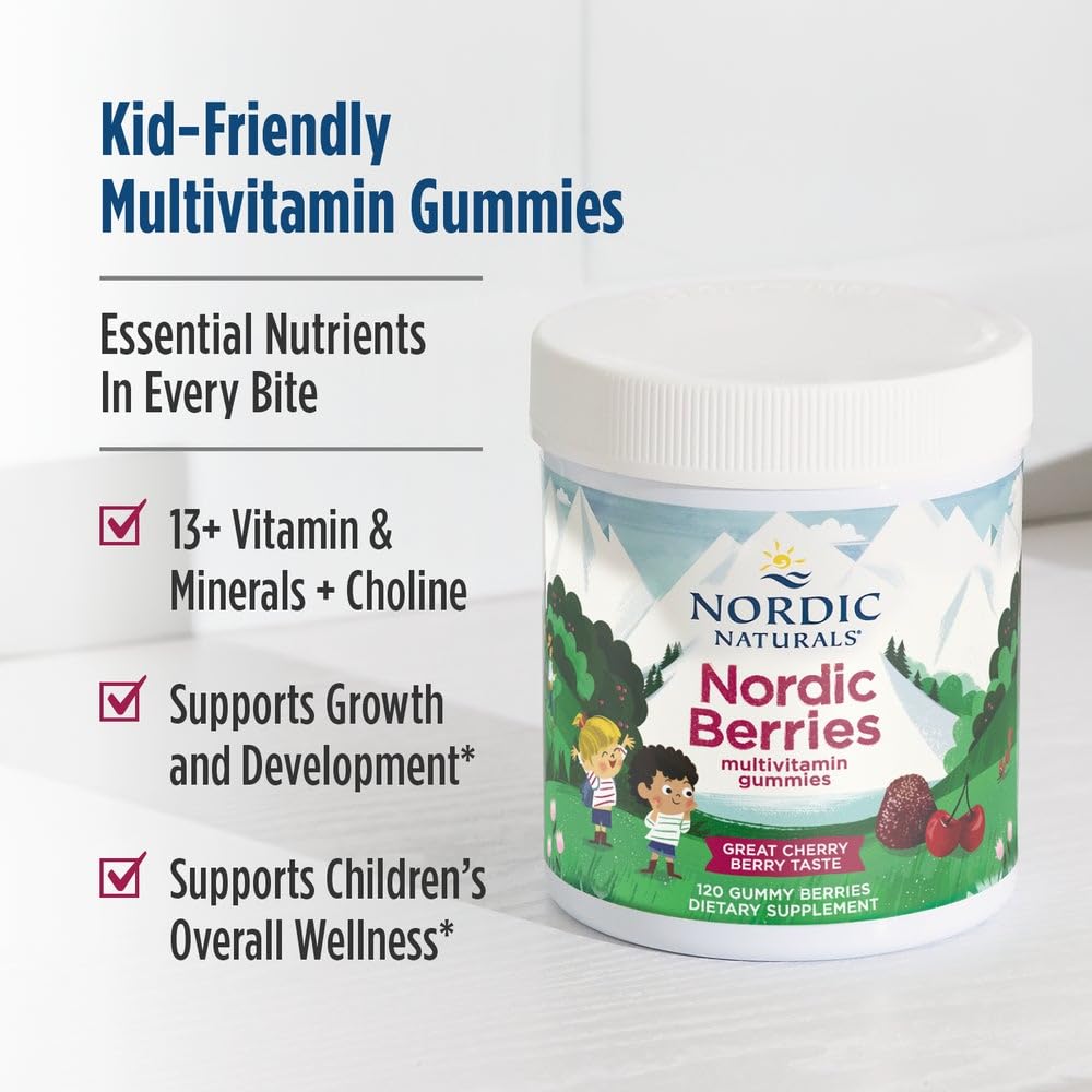 Nordic Naturals Nordic Berries, Cherry Berry - 120 Gummy Berries - Great-Tasting Multivitamin for Ages 2+ - Growth, Development, Optimal Wellness - Non-GMO, Vegetarian - 30 Servings Nordic Naturals uk supplements