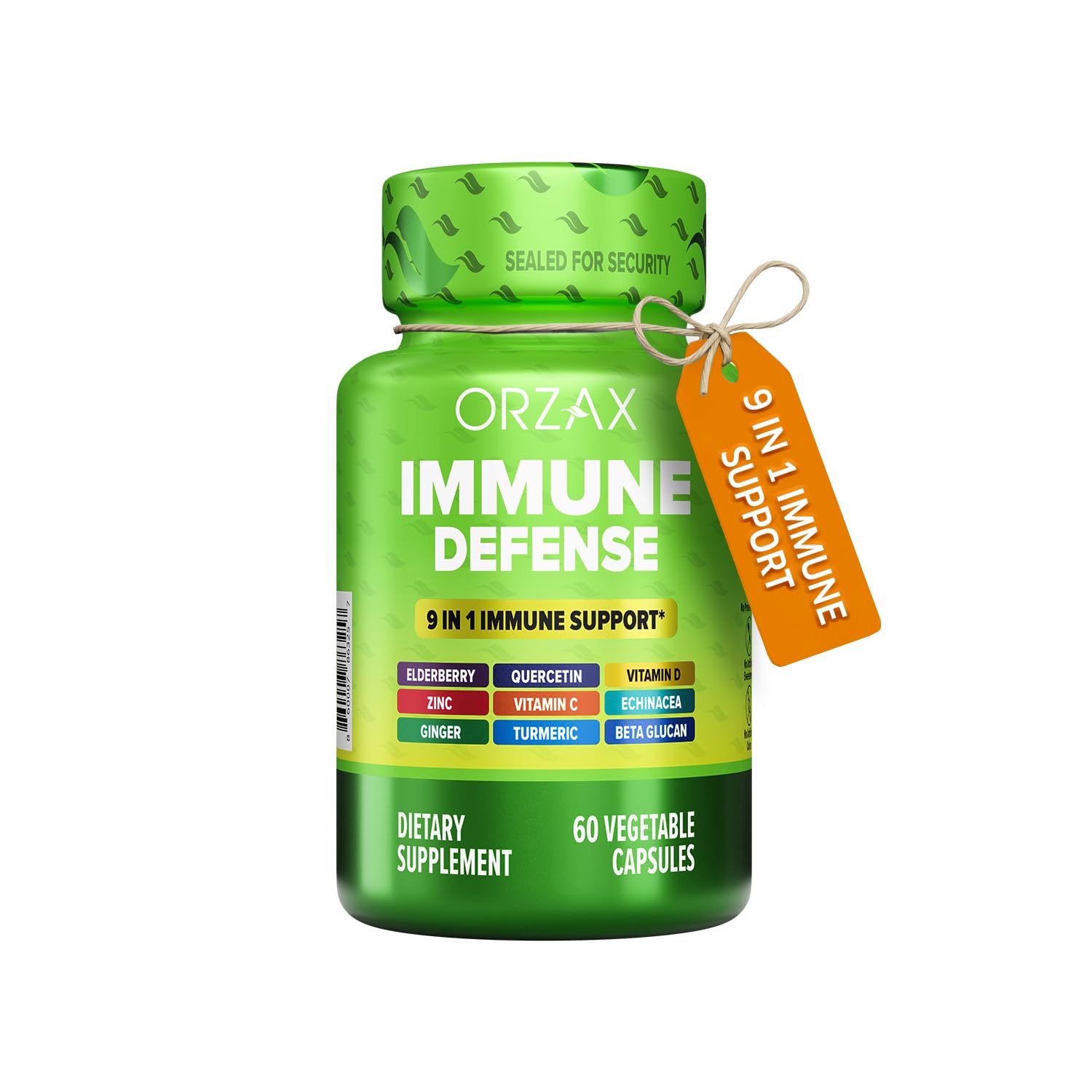ORZAX 9 in 1 Immune Defense Booster Herbal Supplement, Specialized High Strength Formula - Vitamin C & D, Zinc, Quercetin, Turmeric & Ginger, Echinacea - Non-GMO - 60 Veggie Capsules - 30 Day Supply ORZAX uk supplements