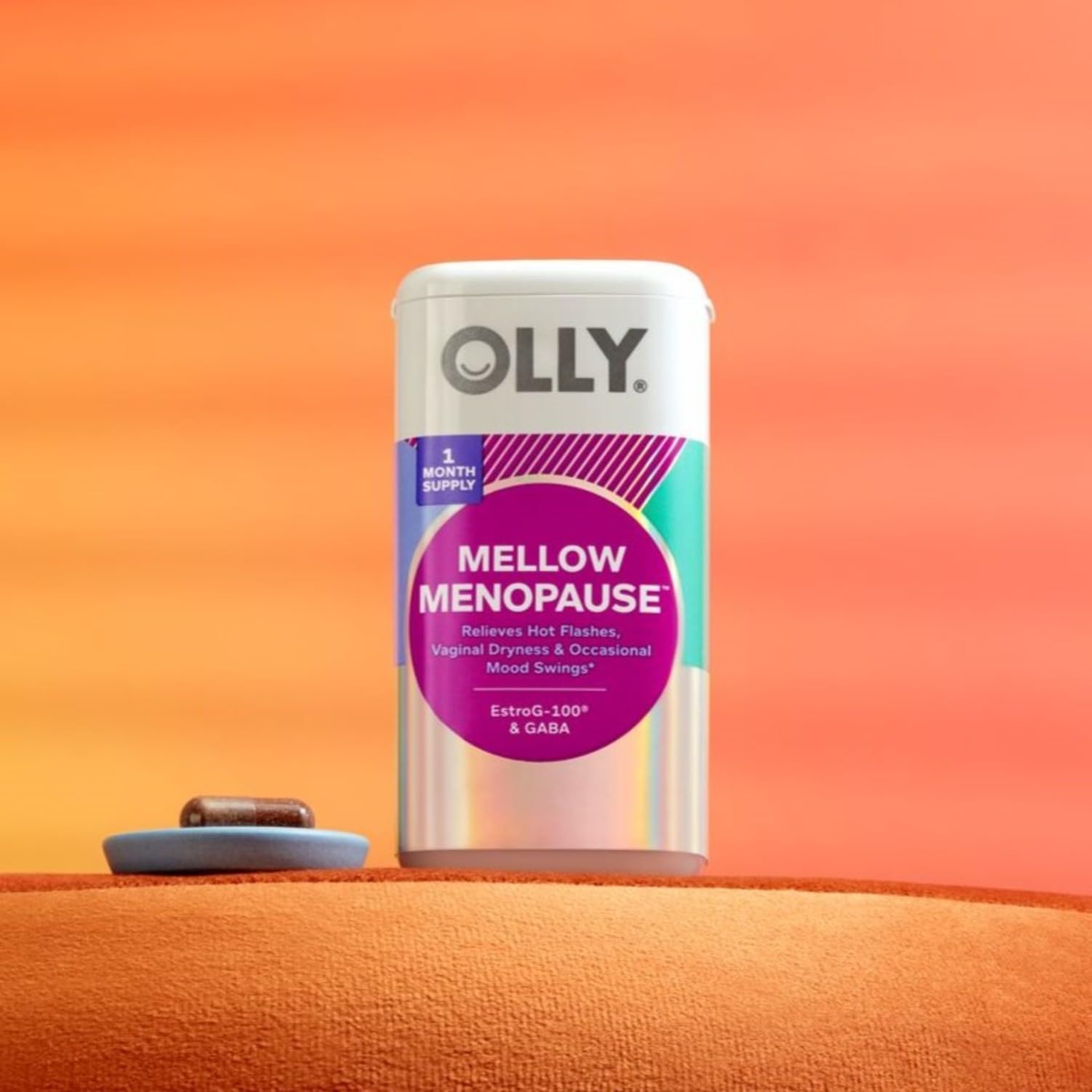 OLLY Mellow Menopause Supplements for Women, Supports Hot Flashes, Vaginal Dryness & Occasional Mood Swings,* Estro-G100®, GABA, Vegan Capsules, 1 Month Supply - 30 Count OLLY uk supplements