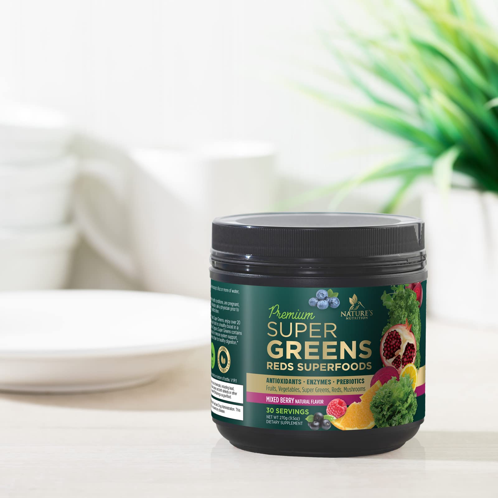 Greens Superfood Powder Supplement - Super Green Smoothie Mix Blend with Spirulina Nature's Nutrition uk supplements