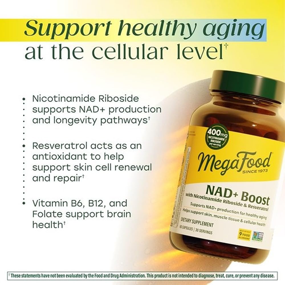 MegaFood NAD+ Supplement with Nicotinamide Riboside & Resveratrol - NMN Supplement Alternative - Vitamin B12, B6, Methylfolate & Niacin - NAD for Healthy Aging - Non-GMO - 60 Capsules, 30 Servings MegaFood uk supplements