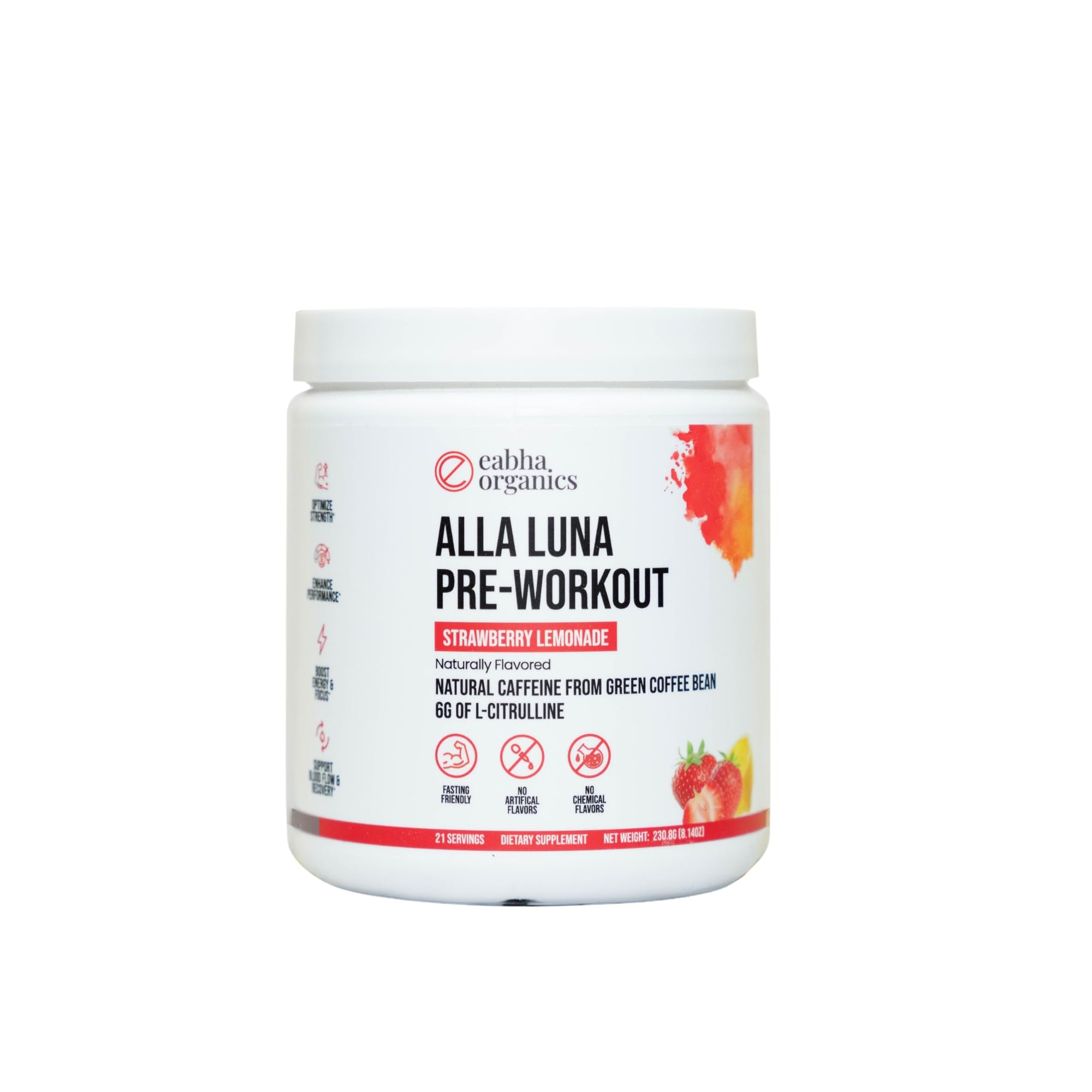 Eabha Organics Alla Luna Pre-Workout - Strawberry Lemonade - to Support Energy, Focus Eabha Organics uk supplements