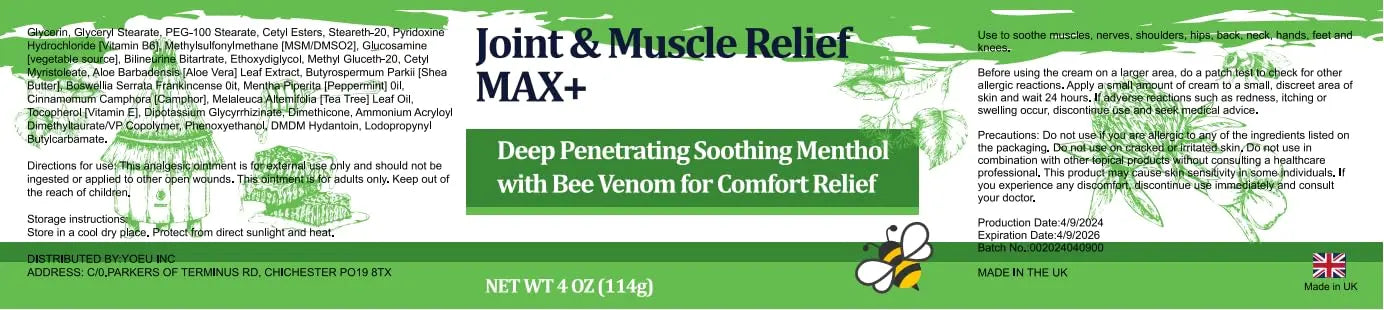 DUBOONAIO Max Energy Bee Venom Cream, Muscle Joint Soothing Cream, Pure Natural, for Back, Neck, Hands, Feet, Shoulder, Leg, Knee, Ankle Care DUBOONAIO uk supplements