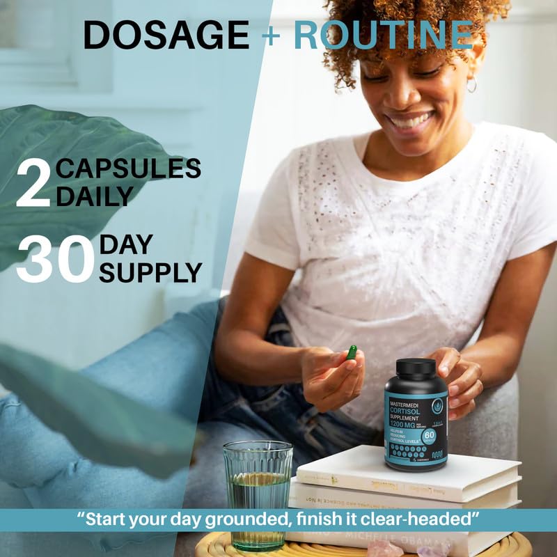 mastermedi Cortisol Supplements for Women and Men Support with Magnesium, Ashwagandha, Lion’s Mane & GABA – Adaptogenic Stress Relief & Mood Support – Non-GMO, No Fillers, Gluten-Free mastermedi uk supplements