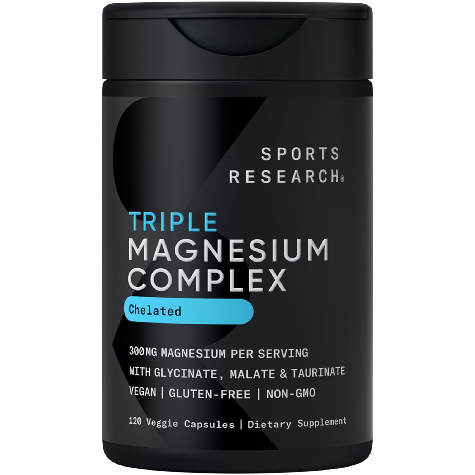 Sports Research® Chelated Triple Magnesium Complex with Glycinate, Taurinate & Malate (Chelamax®) for Enhanced Bioavailability* - 300 mg per Serving, Non-GMO, Certified Vegan, 120 Veggie Capsules Sports Research uk supplements