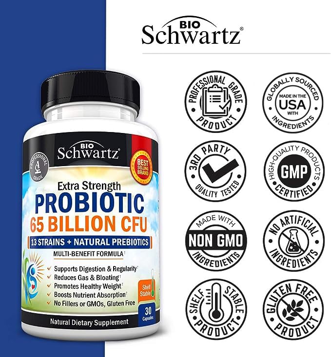 Probiotic 65 Billion - Probiotics with Prebiotic for Women & Men - Lactobacillus BioSchwartz uk supplements