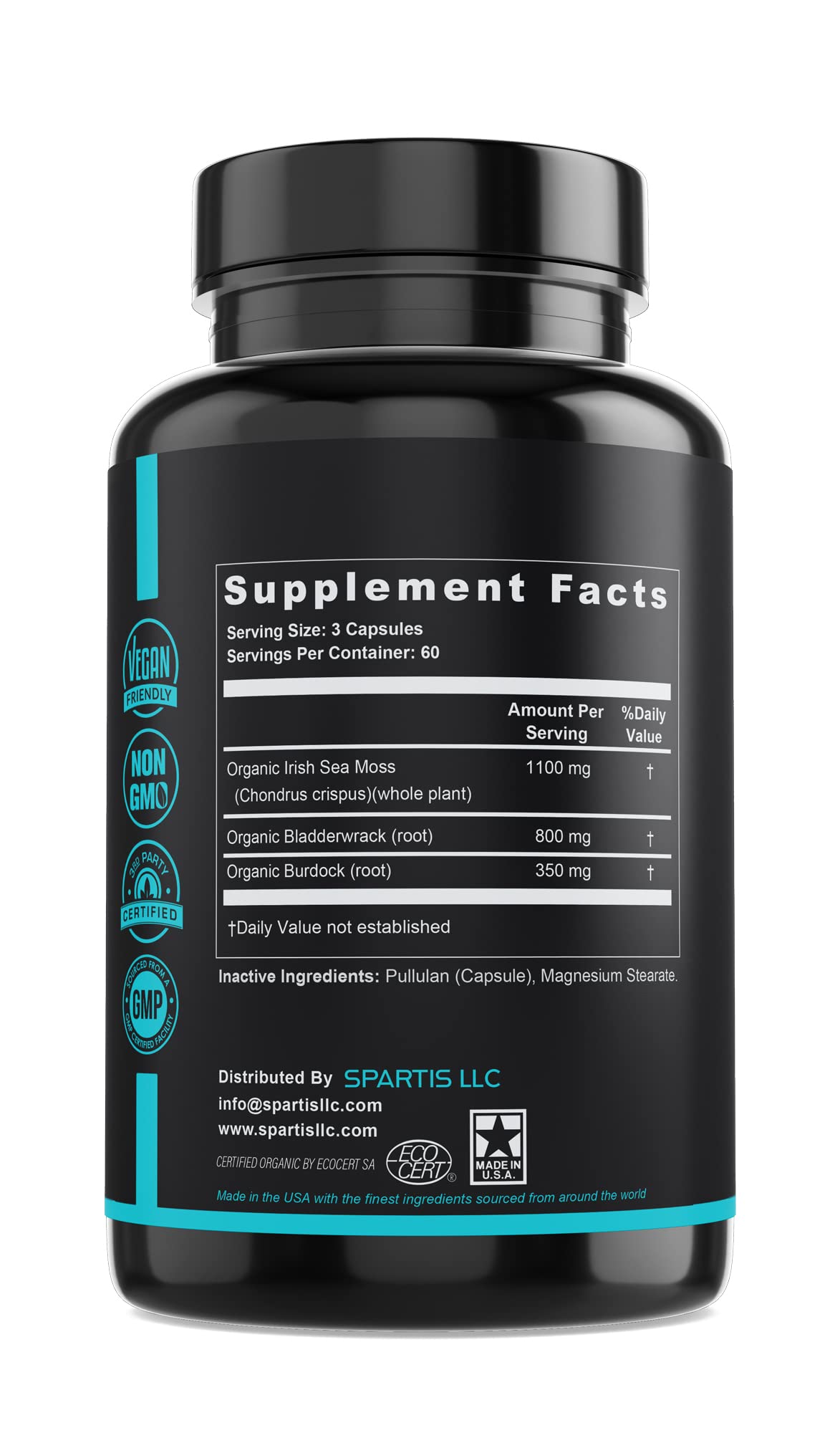 Certified Organic Sea Moss Capsules 2250mg Wildcrafted Irish Sea Moss Burdock Root SPARTIS uk supplements