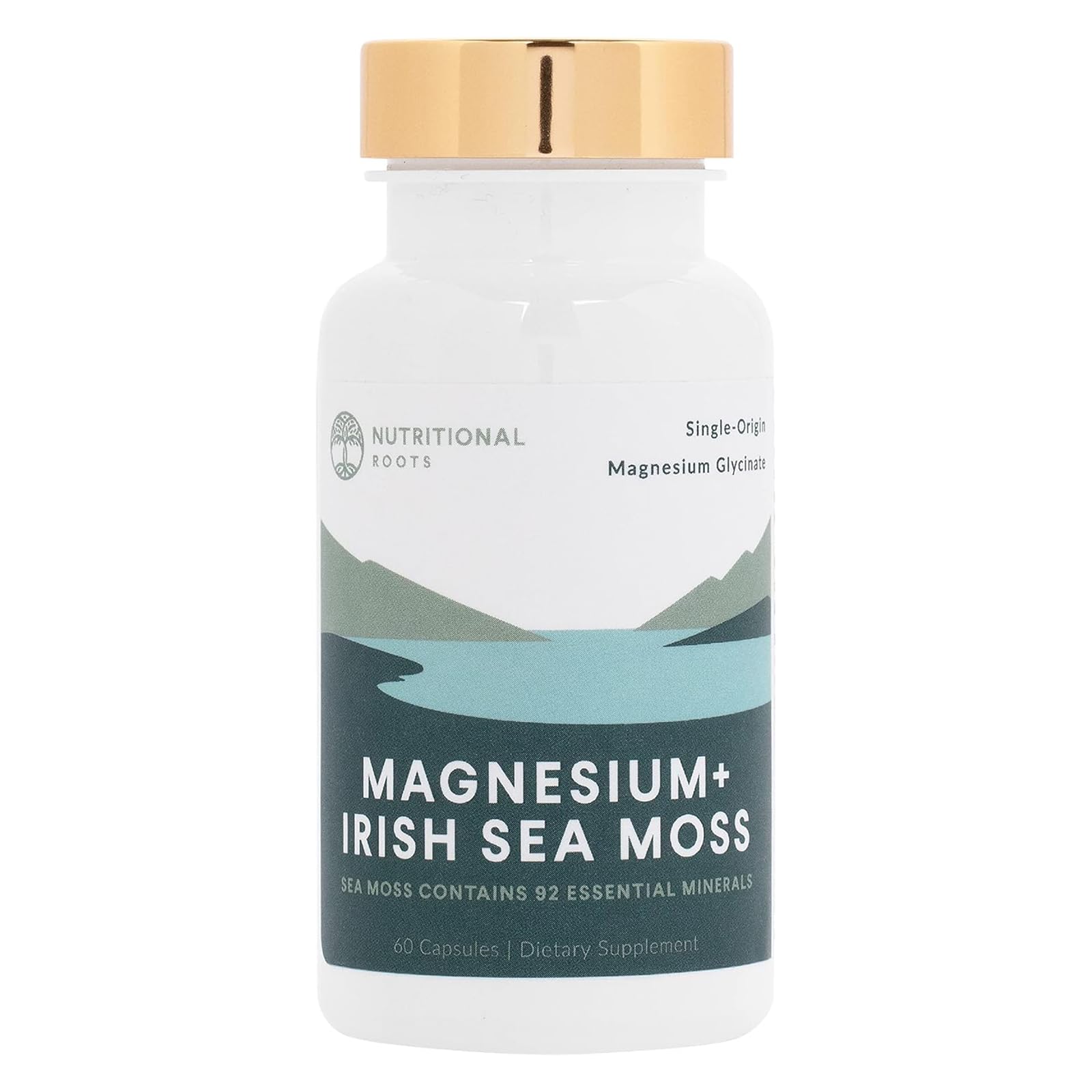 Nutritional Roots - Magnesium + Irish Sea Moss - 350mg Magnesium Glycinate & Organic Irish Sea Moss - Essential Minerals - Supports Heart & Bone Health - Dietary Supplement - 30 Servings - 60 Capsules Nutritional Roots uk supplements