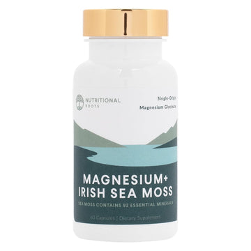 Nutritional Roots - Magnesium + Irish Sea Moss - 350mg Magnesium Glycinate & Organic Irish Sea Moss - Essential Minerals - Supports Heart & Bone Health - Dietary Supplement - 30 Servings - 60 Capsules Nutritional Roots uk supplements