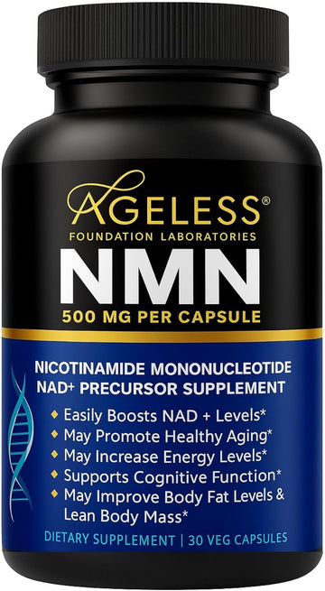 NMN Supplement 500mg Nicotinamide Mononucleotide | Supports NAD+ Levels, Energy, Cognitive Function, Muscle Health & Healthy Body Composition – Capsules (30) Ageless Foundation Laboratories uk supplements