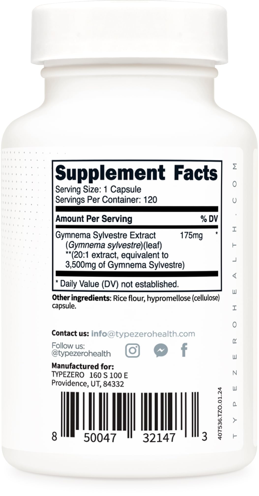Type Zero Clean Gymnema Sylvestre 3,500mg Equivalent from 175mg of 20:1 Extract Per Serving, 120 Capsules for 120 Servings Per Bottle, Non-GMO. Gluten Free Type Zero uk supplements