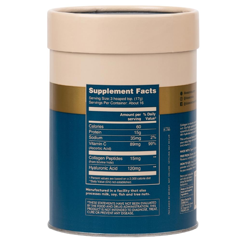 Dose & Co Beauty Collagen with Hyaluronic Acid and Vitamin C, Unflavoured - 255g Powder Supplement DOSE & CO uk supplements