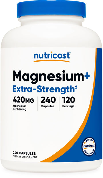 Nutricost Magnesium+ Extra Strength 420mg, 240 Capsules - 120 Servings. Magnesium Oxide and Glycinate - Non-GMO, Gluten Free, Vegan Friendly Nutricost uk supplements