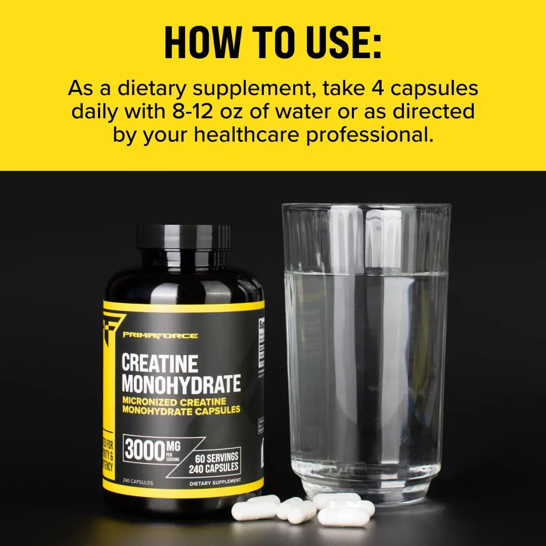 Primaforce Creatine Monohydrate Capsules - 240 Capsules, 3,000mg per Serving, Gluten Free and Non-GMO Primaforce uk supplements