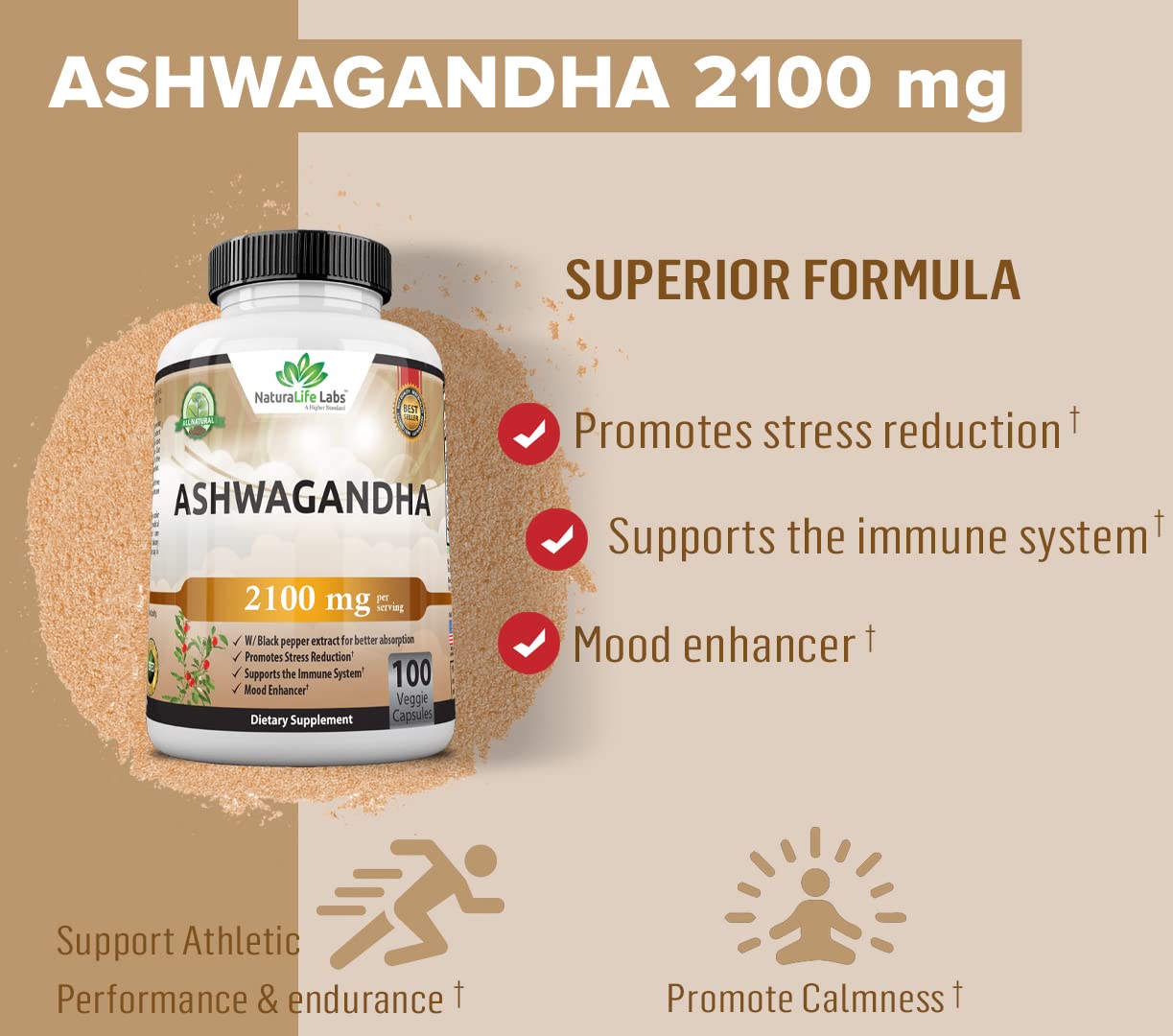 Organic Ashwagandha 2,100 mg - 100 Vegan Capsules Pure Organic Ashwagandha Powder NaturaLife Labs A Higher Standard uk supplements