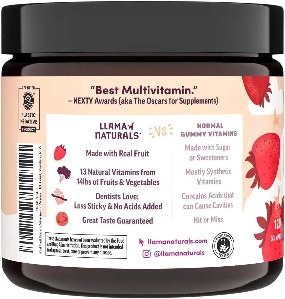 Llama Naturals Multivitamin for Women, Vegan, Organic Gummies with Vitamin D, C and K, Women's Real Fruit Gummy Vitamins Llama Naturals uk supplements