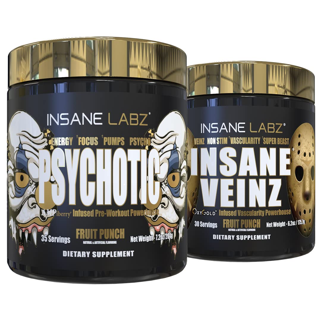 Insane Labz Psychotic Gold and Insane Veinz Gold Pre Workout Nitric Oxide Booster Stack Insane Labz uk supplements
