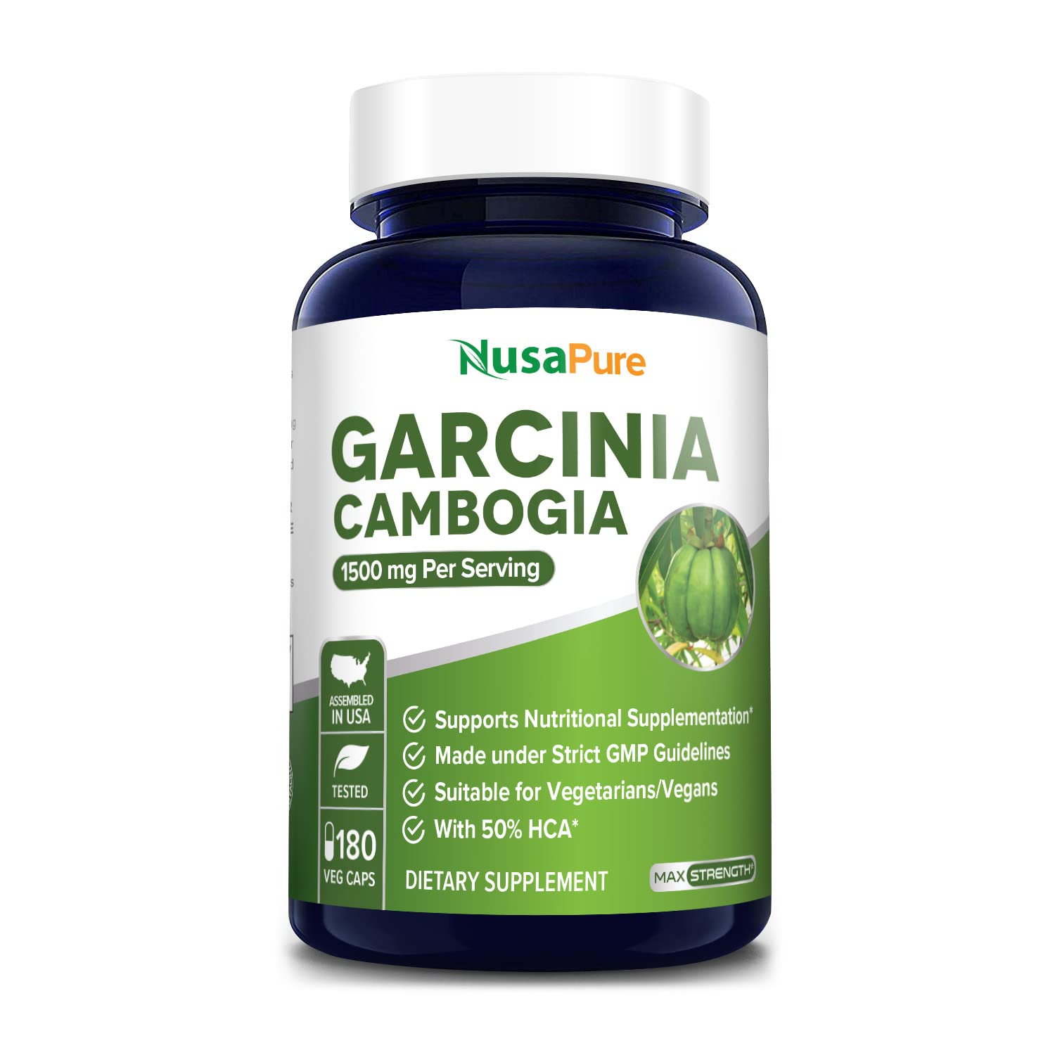 Garcinia Cambogia 180 Veggie Caps 1500mg (Vegetarian, Natural, Non-GMO & Gluten Free) NusaPure uk supplements