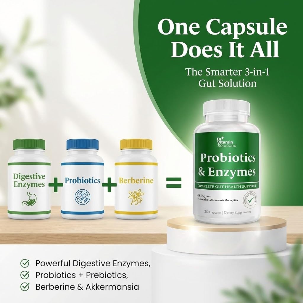 GLP-1 Support Enzymes, Pre & Probiotics for Digestive Health, Berberine Weight Loss Support, Akkermansia Muciniphila for Women & Men | Gut Health, Bloating Relief, 30 Ct DR VITAMIN SOLUTIONS uk supplements