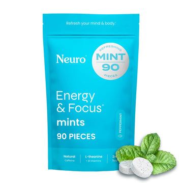 Neuro Energy & Focus Mints - Sugar Free Breath Mints with 40mg Natural Caffeine, B Vitamins & L-Theanine - Vegan Brain Supplement for Exercise, Study & Daily Focus - Peppermint, 90 ct Neuro uk supplements