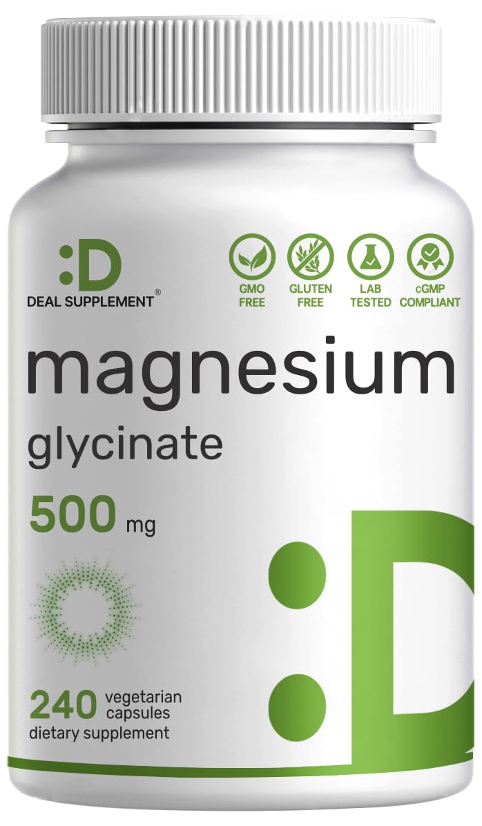 Deal Supplement Magnesium Glycinate 500mg, 240 Veggie Capsules | 100% Chelated for Easy Absorption | Essential Mineral Supplement | Non-GMO, Gluten-Free DEAL SUPPLEMENT uk supplements