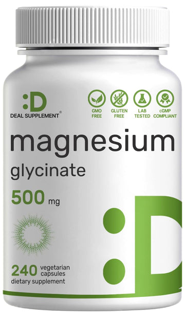 Deal Supplement Magnesium Glycinate 500mg, 240 Veggie Capsules | 100% Chelated for Easy Absorption | Essential Mineral Supplement | Non-GMO, Gluten-Free DEAL SUPPLEMENT uk supplements