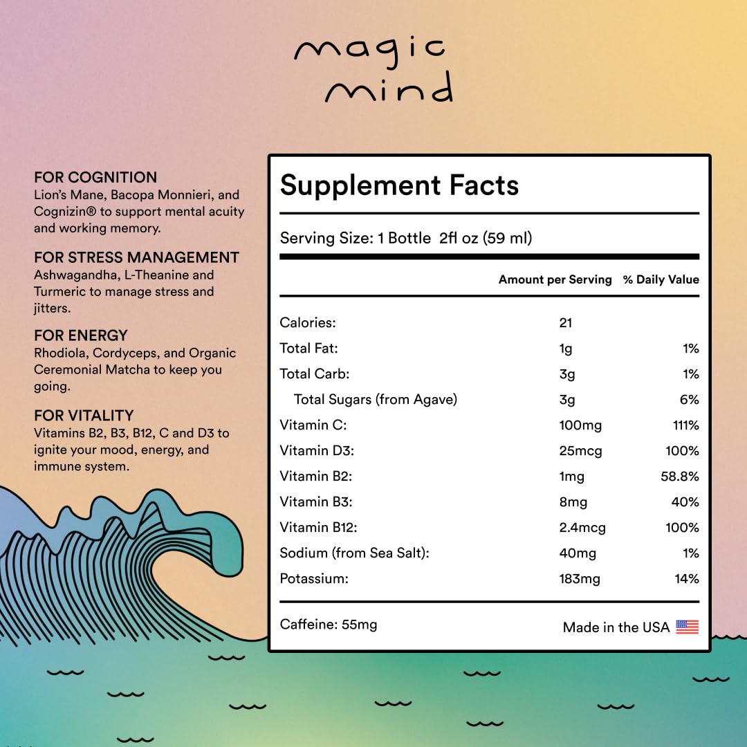Magic Mind Focus Energy Drink Shots - No Jitters, Stress Relieving, Ashwagandha, Functional Mushrooms, Matcha Green Tea, Vitamin B12, Vitamin C - 2 FL Oz (5 Pack) Magic Mind uk supplements