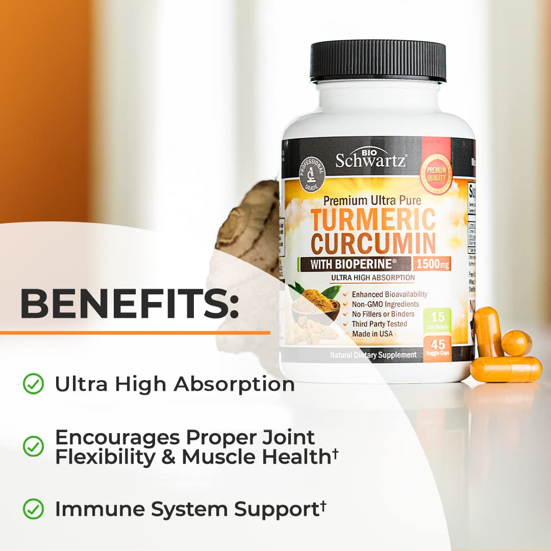 Turmeric Curcumin with Black Pepper Extract 1500mg - High Absorption BioSchwartz uk supplements