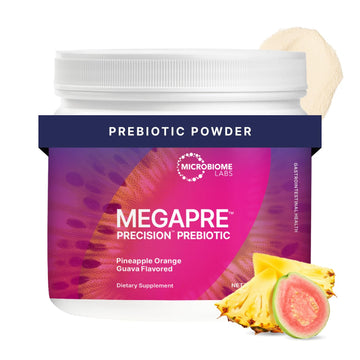 Microbiome Labs MegaPre Prebiotic Fiber Powder for Women, Men & Kids - Pineapple Orange Guava Prebiotic Fiber Supplement Powder with Clinically Tested Oligosaccharides