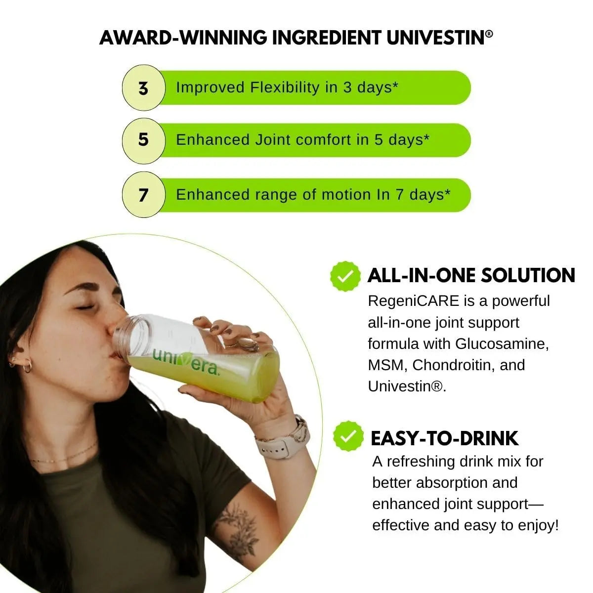 Holiday Gift Set, Joint Support with Univestin®, Glucosamine, Chondroitin & MSM — Bottle & Frother Included, Green Apple Flavor, 30 Servings Univera uk supplements