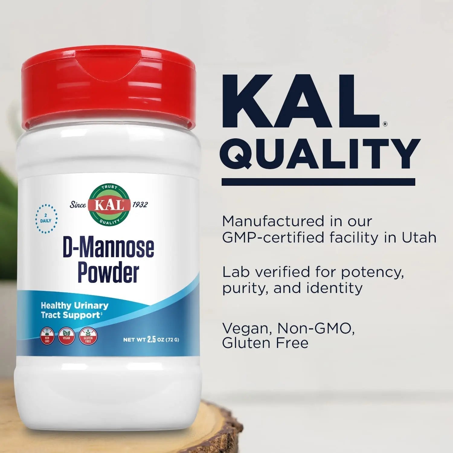 KAL D Mannose Powder 1600 mg, Easy-to-Mix, Fast-Dissolving D-Mannose - Urinary Tract Health and Bladder Support - Unflavored Powder, Non-GMO, Vegan, Gluten Free, 60-Day Guarantee, 45 Servings, 2.5oz KAL uk supplements