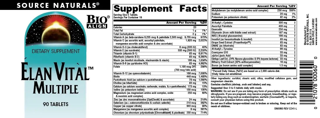 Source Naturals Elan Vital Multiple, for Multiple Body System Support* - 90 Tablets Source Naturals uk supplements