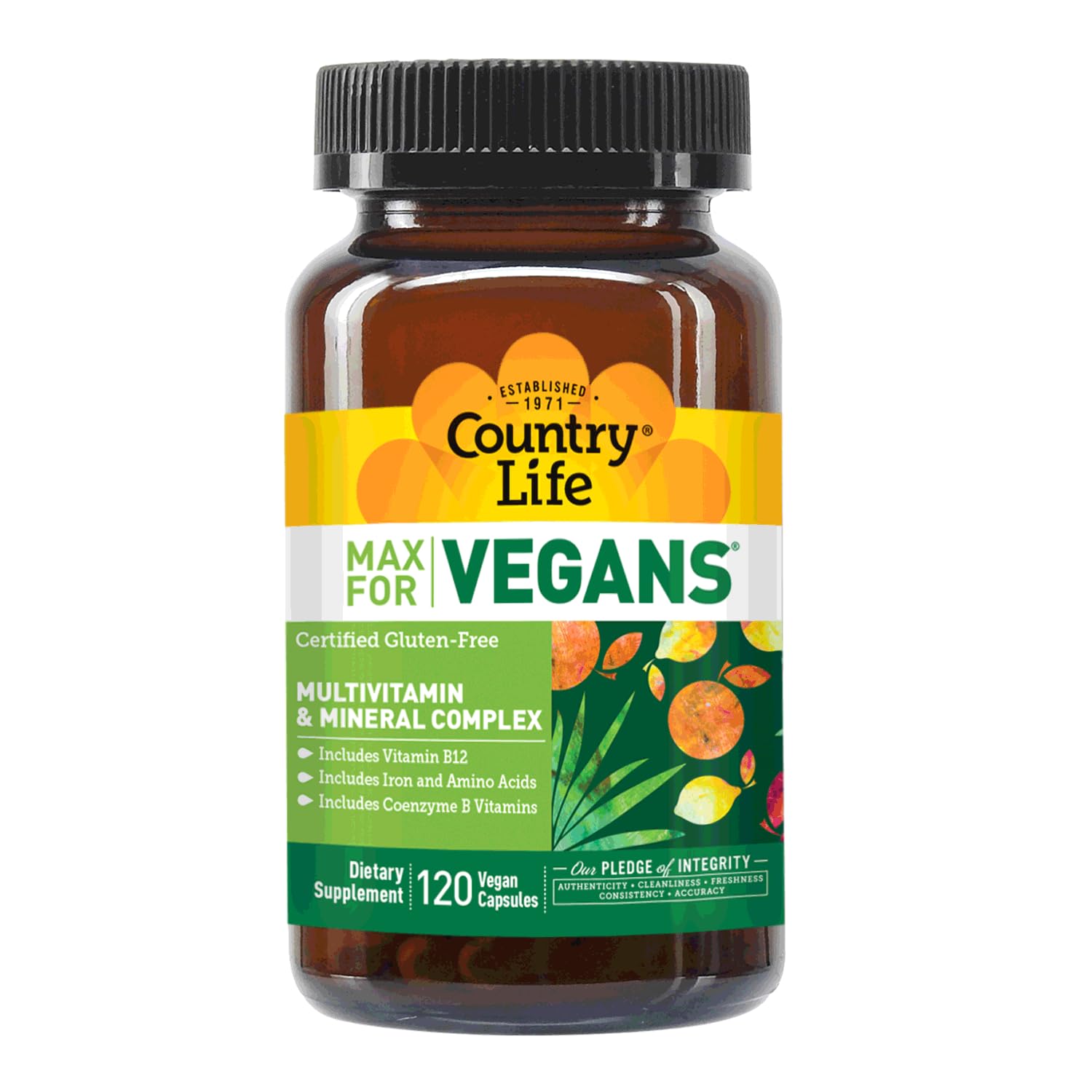 Country Life Max for Vegans - 120 Vegan Capsules - Daily Multivitamins - Immune Support Supplement - Contains Vitamin B12, Iron, Amino Acids, Coenzyme B Vitamins - Gluten-Free Country Life uk supplements