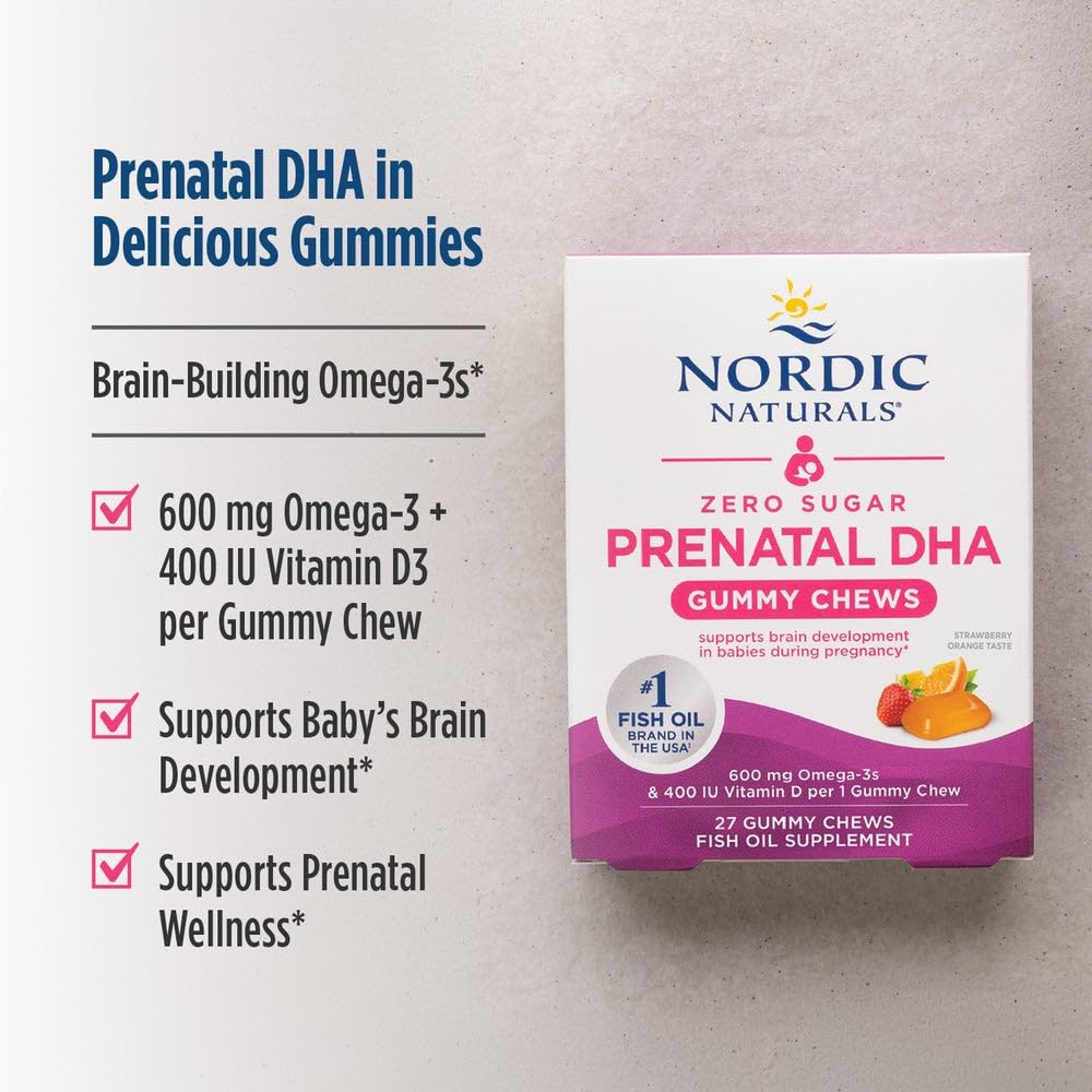 Nordic Naturals Zero Sugar DHA Prenatal Vitamin Gummies, Strawberry Orange Flavor - 27 Gummies - Supplements for Pregnancy - 600 mg Omega-3 Fish Oil and 400 IU Vitamin D3-27 Servings Nordic Naturals uk supplements