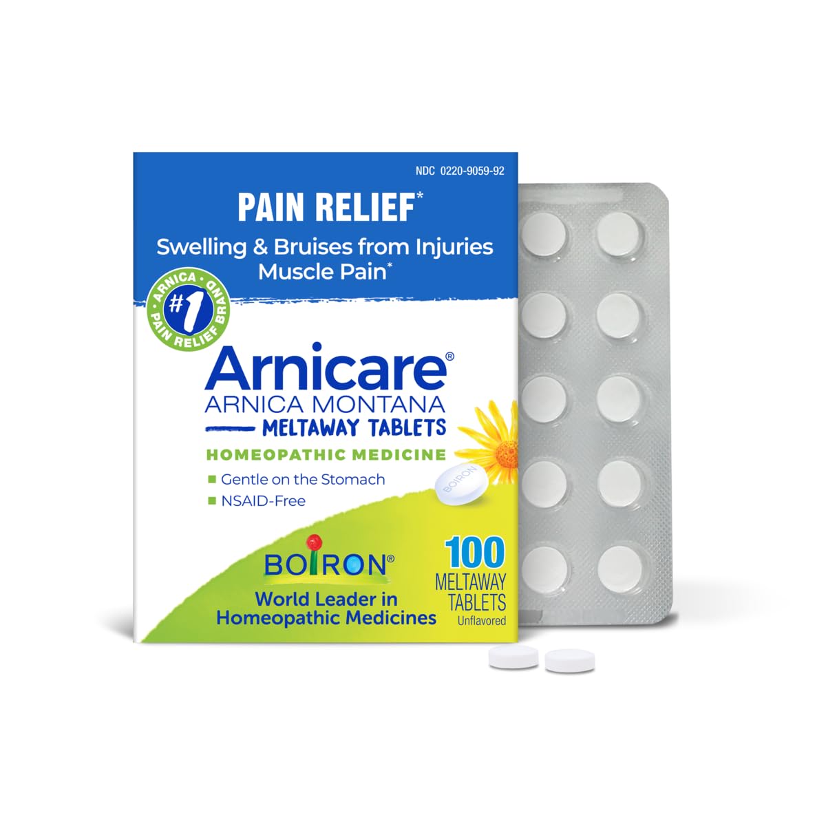 Boiron Arnicare Tablets - 100 Count for Pain Relief from Muscle Pain, Joint Soreness, Swelling from Injury or Bruises - Arnica Meltaway Tabs Boiron uk supplements
