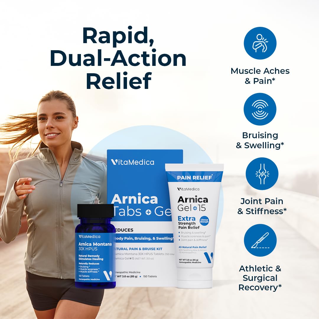 VitaMedica Arnica Montana Tablets & Arnica Gel Bundle – Support for Bruising, Swelling & Soreness, 150 Rapid-Dissolve Tablets + 3 oz Water-Based Gel VitaMedica uk supplements