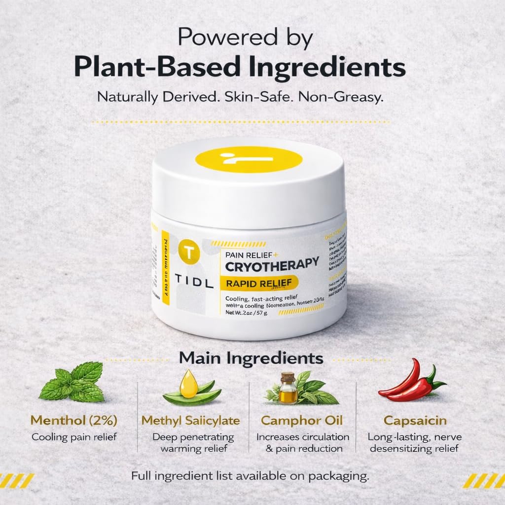 TIDL Cryotherapy Pain Relief Cream, 3 Oz, Targeted Neck Pain, Joint & Muscle Pain Relief with Organic, Plant-Based Menthol, Instant Cooling for Sport & Post Workout Full Body Recovery TIDL uk supplements