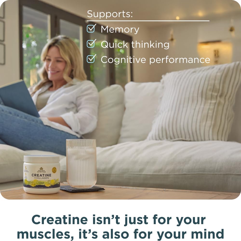 Ancient Nutrition Creatine + Collagen – Muscle Strength, Lean Body Mass, Joint Comfort & Cognitive Support – Includes 5g Creatine Monohydrate for Women + Electrolytes, Lemon, 30 Servings Ancient Nutrition uk supplements